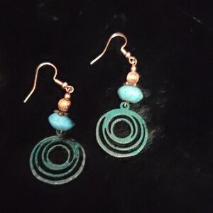 Turquoise and Copper Spiral Drop Earrings - Women Jewelry